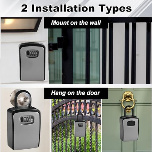 XXL Large Key Lock Box, 5.5”x4.1”x2.1” Kirsite Combination Lockbox | Waterproof Lockbox Keys Outdoor, Portable Key Lock Box Wall Mount with Code (1 Pack, Black-Gray)