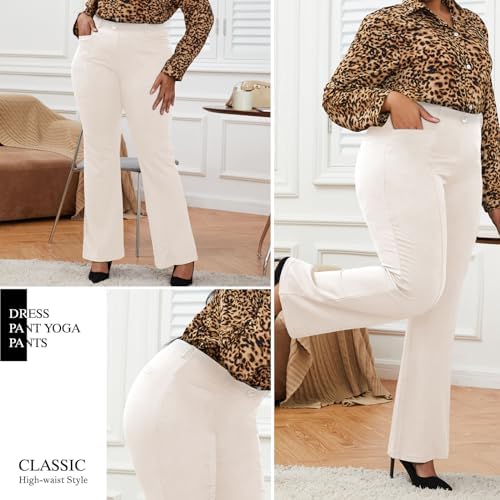 DGD Wrinkle-Free Stretch Dress Pants Plus Size for Women Pull-on Pant Ease into Comfort Office Pant
