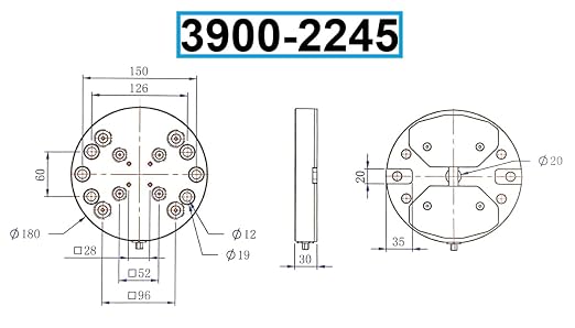 HHIP 3900-2245 52/96mm Pin Spacing Zero-Point Round Plate for 5-Axis CNC Vise