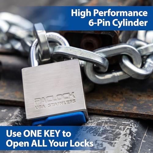 PACLOCK's 4-Series Padlock, Standard Rekeyable (SR), 7/16" Diameter Hard. Stainless Steel Shackle, 2-1/2" Tall, 304 Stainless Steel, One Lock Keyed to a Number U-Pick! w/ 2 Keys