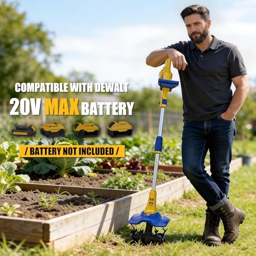 Electric Tiller for Gardening Compatible with Dewalt 20V Battery(Tool Only),330RPM Garden Tiller with 48 Steel Tines,9'' Tilling Width & 6.5'' Depth Rototillers for Lawn/Soil Cultivation
