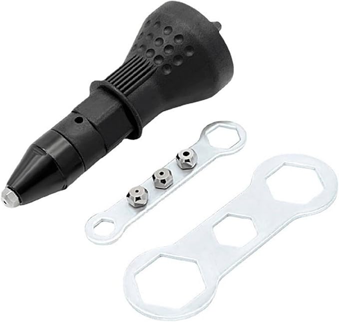 Cordless Electric Rivet Gun Adapter Kit, 1/4 Inch Hex Shank Blind Rivet Nut Drill Adapter Converter Convert Drill to RivetInsert Nut Tool Kit（Black）