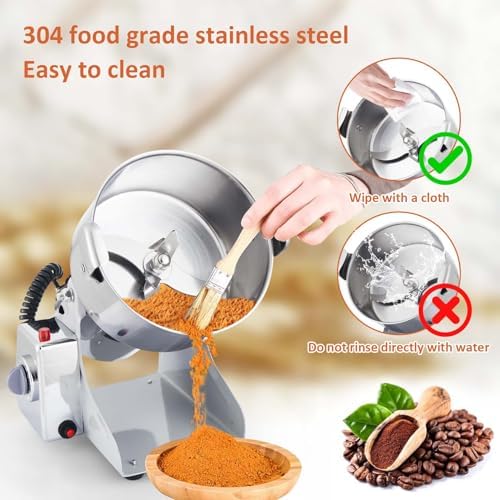 BI-DTOOL Electric Grain Mill Grinder 2800W Dry Material Grinding Machine 1000g Stainless Steel Pulverizer 36000r/min High-speed Grain Mill 270° swingable Superfine powder for Home and Commercial 1000g