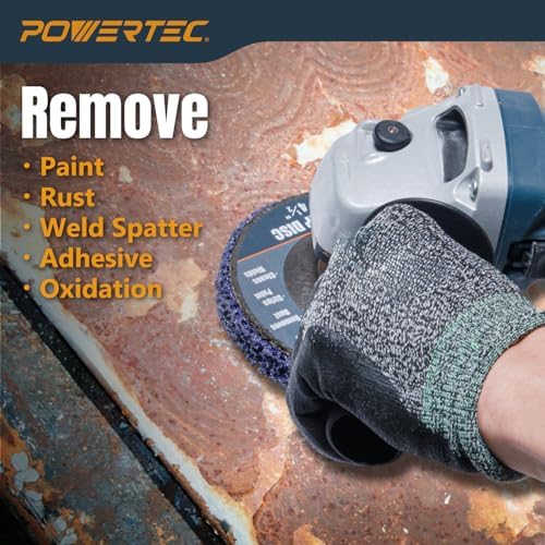 POWERTEC 4-1/2 Inch Strip Discs for Angle Grinder 12-Pack, 7/8" Arbor Stripping Wheel - Remove Paint Coating Rust Welds Oxidation for Metal & Wood Surface Preparation (11103-P2)