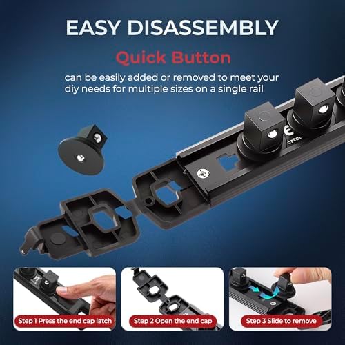 Reniteco Magnetic Socket Organizer Set, 9-Piece 1/4” 3/8” 1/2” Socket Rails | 120-Clip: 1/4" Rail-42 Clips, 3/8" Rail-42 Clips, 1/2" Rail-36 Clips, Heavy-Duty Aluminum Alloy Rails, Drawer or Wall Mount