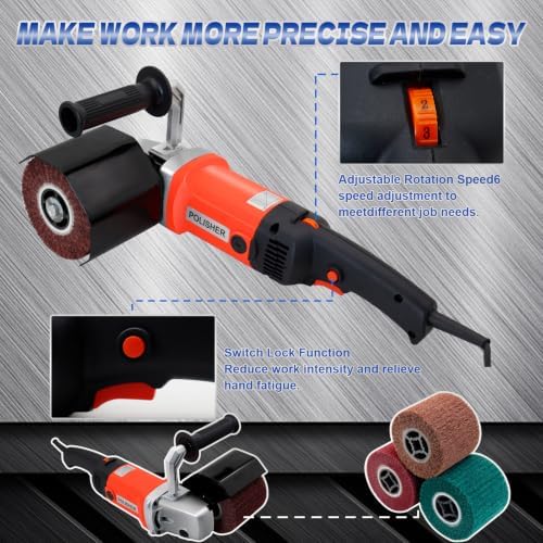 HIGHTOP 1400W Handheld Burnishing Polisher Machine, 110V Electric Sander Polisher with 4 Non-woven Burnishing Wheels (60# 120# 240# 320#) for Wood Stainless Steel Polishing