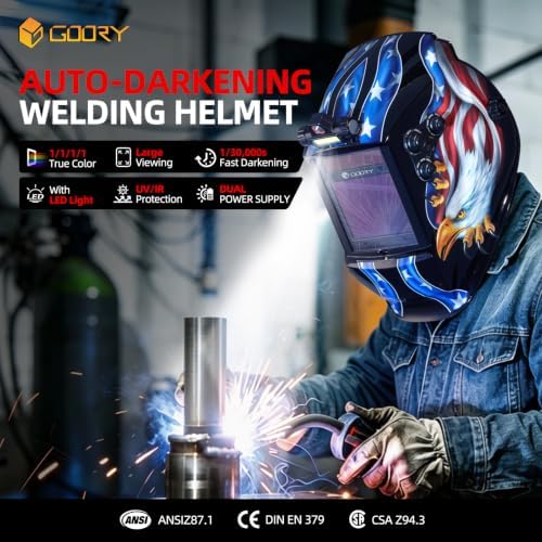 GOORY Auto Darkening Welding Helmet with Light, Large View 3.94"X3.66"
