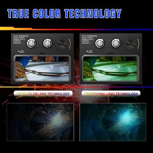 TRQWH Welding Helmet with Light True Color Auto Darkening Welding Helmets for Men Solar Powered Welding Hood with 2 Arc Sensor Wide Shade 4/9-13 for TIG MIG ARC Cool Welder Mask