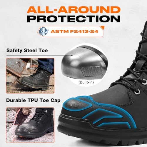 NINGO Steel Toe Work Boots for Men with TPU Protective Cap, 6 Inch