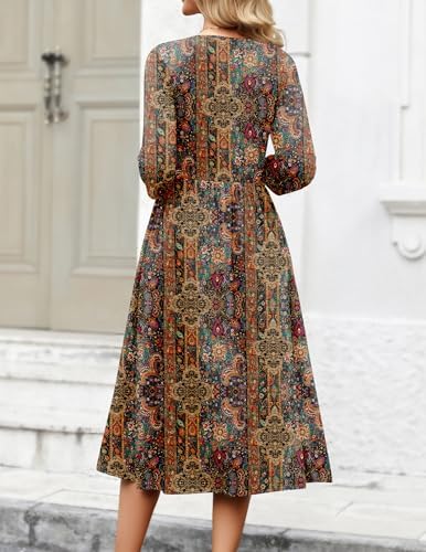 Zeagoo 3/4 Sleeve Women's Dress Casual Aline Summer Fall Midi Long Dresses