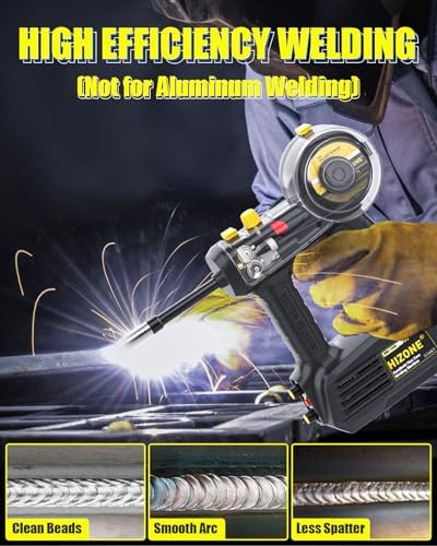 Hand Held MIG Welder Machine 110V, HIZONE 100A Flux Core Portable Welding Machine, Handheld Gasless Inverter Wire Feed Welding Equipment