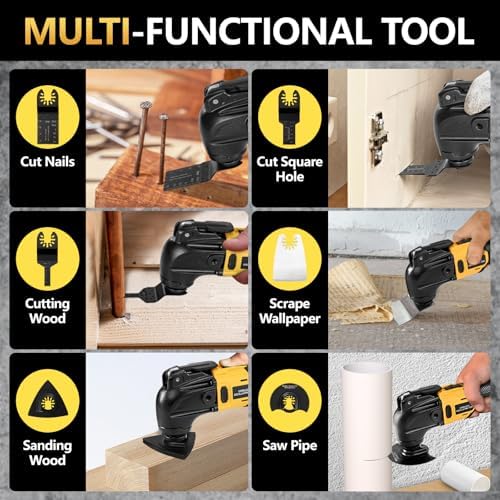 Cordless Oscillating Tool Compatible with DeWalt 20V Batteries, Brushless Motor 23 PCS Multi-Tool Kit with Auxiliary Handle for Cutting, Scraping, Sanding, 6 Variable Speed (Tools Only)