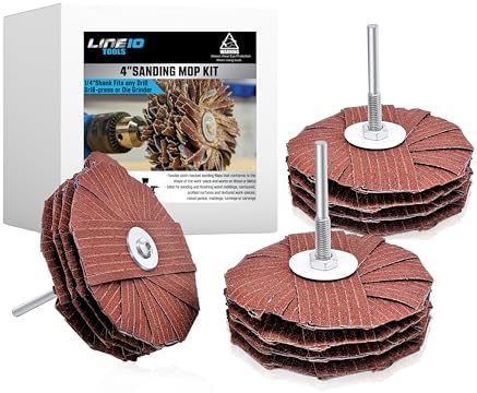 LINE10 Tools 4-inch Sanding Mop Kit, Moulding Flap Wheel Sander for Drill, 80, 120, 240 Grit Mop Sanders Brush, 1/4" Shank, Abrasive Flapper Sander for Woodworking, Contours, Finishing, Pack of 3