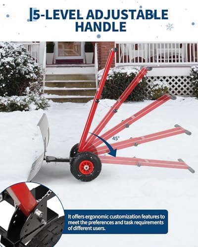 Snow Shovel with Wheels for Driveway, 29" W X 19.8" H Heavy Duty Double Rod