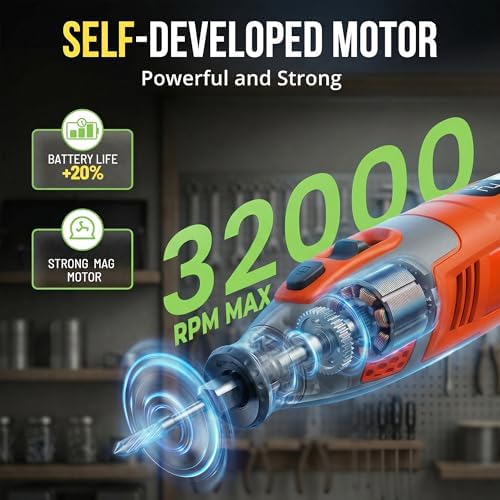 12V Cordless Rotary Tool Kit, Brushless Motor, LCD Display, 8000-32000 RPM Variable Speed, 2.5Ah Battery, 40 Accessories for Wood Carving, Engraving, Grinding, Sanding and Cutting