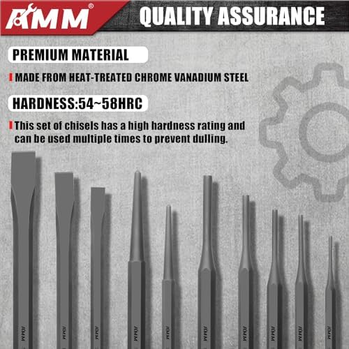 AMM 16PC Heavy Duty Punch Chisel Set, Cr-V for Metal Wood Automotive