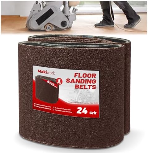 8 inch x 19 inch 24 Grit Sanding Belts, 10 Pack, EZ 8 Drum Sander Sandpaper Rolls for Woodworking and Floor Polishing, Aluminum Oxide Sander Sleeves