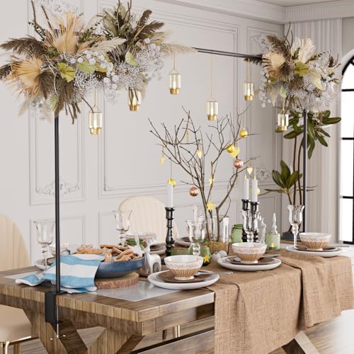 XLHOMO Over The Table Rod Stand with Clamps, Adjustable 32''-79'' Tall 32"-131" Length, Black Table Arch Stand Metal Balloon Frame Hanging Rod for Weddings Birthdays Party Garden Arbors Decoration