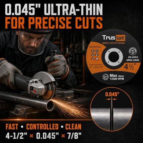4-1/2 Inch Cut Off Wheels, 52 Count Ultra Thin Metal Cutting Discs for Angle Grinders, 0.045 x 7/8 Inch, for Steel and Stainless Steel, Up to 13,300 RPM