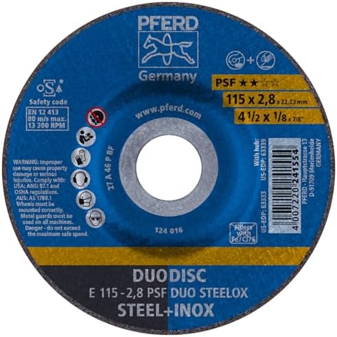 PFERD PSF DUODISC 4-1/2"x 1/8" x 7/8" STEELOX Wheel, Pack of 10