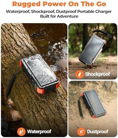 BLAVOR Solar Power Bank with Hand Crank and Built-in 4 Cables 20000mAh