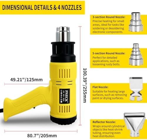Heat Gun 2000W with LCD Digital Display, 140°F-1202°F Variable Temperature with 2 Speeds, Heavy Duty Hot Air Gun Kit with 4 Nozzles for Crafts, Shrinking PVC, Stripping Paint