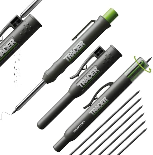 Tracer Mechanical Carpenter Pencils Set with Replacement Lead (6 Pack) - Construction Pencil with Site Holster - All In One Marking Kit for Carpenter Tools Contractor Pencils - AMK1
