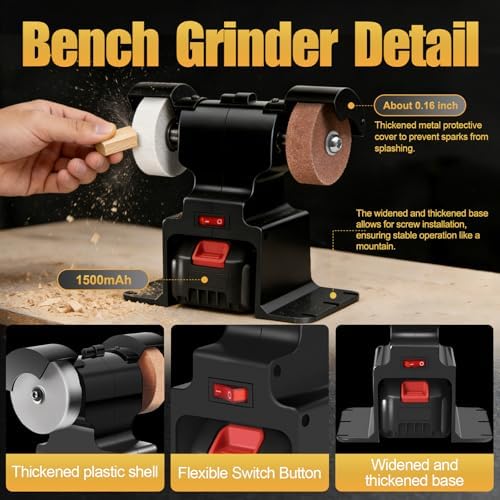 GLXX Mini Bench Grinder with 2 Wheels 250W Electric Multi Functional Bench Grinder 0-6000 RPM Heavy Duty Pure Copper Motor for Workshop Home Garage Metalworking Polishing Rust Removal (Black)