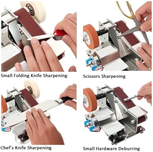 Belt Sander Electric Knife Sharpener Features 15-Degree Bevel And 90-Degree Platform Grinds Wood, Metal, Or Polishes Leather Goods And Wood Surfaces Wide Design Ensures Stability And Low Noise