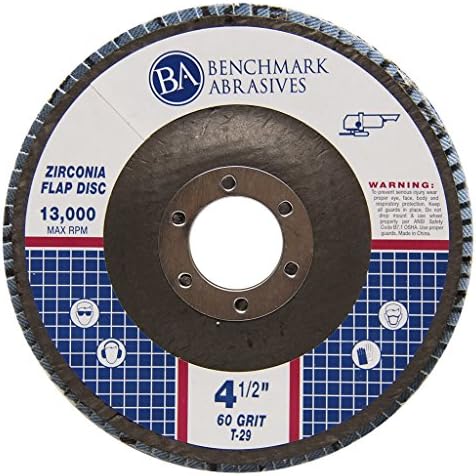Benchmark Abrasives 4.5" x 7/8" Premium Zirconia T29 Angled Flap Discs 4 1/2 for Angle Grinder, Sanding Discs, Finishing, Rust, Stock Removal- Grinding Wheels 4 1/2 Inch (100 Pack) - 60 Grit
