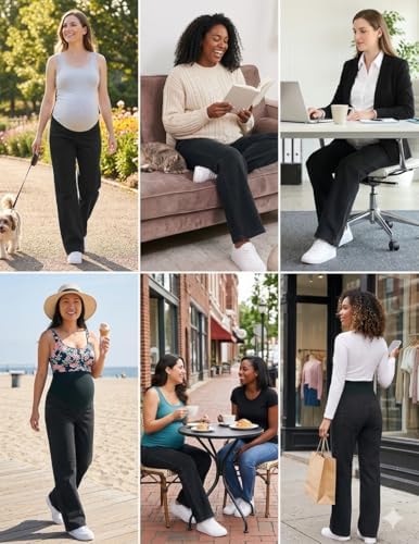 fitglam Women's Maternity Jeans Straight Leg Relaxed Fit Over Belly Pregnancy Denim Work Pants Maternity Clothes with Pockets