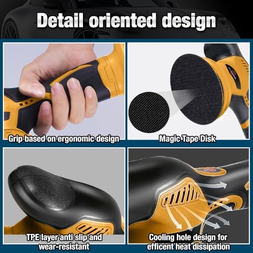Cordless Buffer Polisher 6 inch with 8 discs for polishing, fits Dewalts 20V battery and 6 variable speed from 2200RPM to 5500RPM cordless sander, for Car Detailing/Polishing