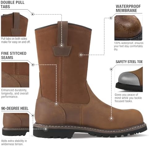 HISEA NINGO Steel Toe Work Boots for Men, Waterproof Wellington Boots