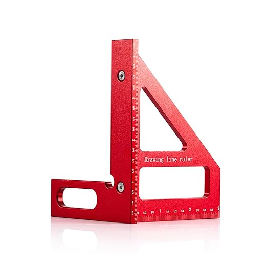 3D Multi-Angle Measuring Tool,45/90 Degree Aluminum Alloy Woodworking Square Protractor, Drawing Line Ruler, Miter Triangle Ruler Layout Measuring Tool for Woodworking (Inch-Red)