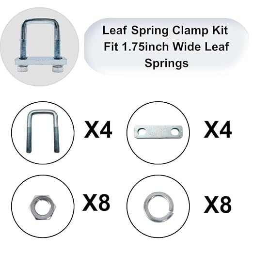 4 Pack Square U-Bolt for Trailer- Fits 1-3/4 Inch Wide Leaf Springs, Galvanized Steel Clamp Set, Secure Fit for Truck, Boat and Trailers
