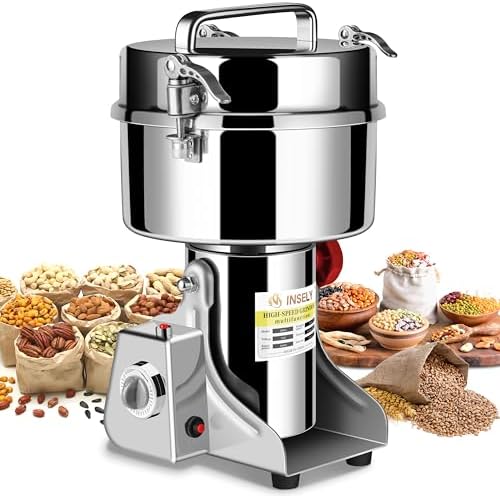 Grain Mill Grinder 2000g High Speed Food Grain Mill Stainless Steel Seeds Flour Nut Wheat Corn Spices & Seasonings Dry Grinder Electric Machine Grinder for Kitchen
