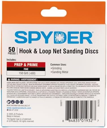 Spyder 50-Pack 150 Grit Sanding Discs, Ceramic Net, 5-Inch Hook and Loop, for Random Orbital Sander (500071)
