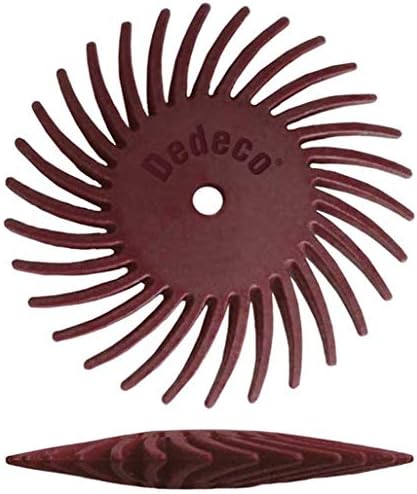 Dedeco Sunburst Radial Bristle Discs 12-Pack - 1-1/2" Curved Knife-Edge - Red 220 Grit (Standard) - Aluminum Oxide for Polishing & Surface Finishing