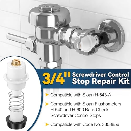 Screwdriver Control Stop Repair Kit, Compatible with Sloan, Replacement Parts Compatible with Sloan Flushometers H-540, H-600 & H-700 Series Control Stops(2 Pack,3/4")