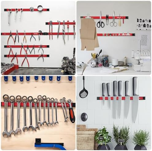 4 Pieces 18" Magnetic Tool Holder Strip, Red Magnet Bar, Metal Tool Organizer Rack for Garage Organization, Easy To Install in Workshop, Mounting Screws Included
