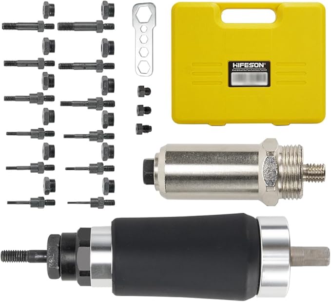 Rivet Nut Tool, Electric Drill Adapter Rivet & Rivet nut Two Functions Rivnut Tool Kit,Including 12 Rivet Nut Mandrels and 4 Rivet Heads