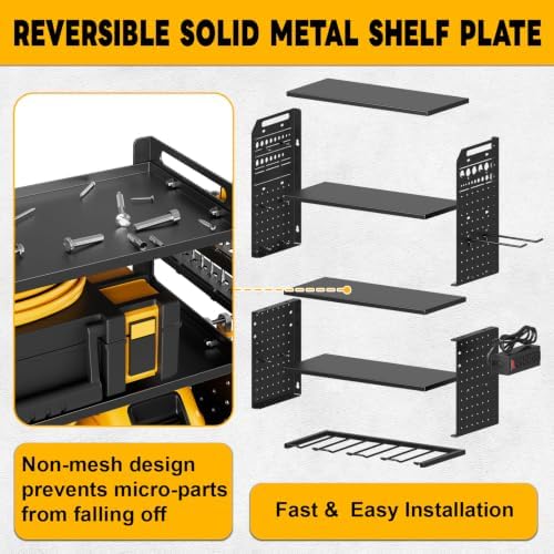 5-Tier Power Tool Organizer Wall Mount with 4 Power Strip, Black