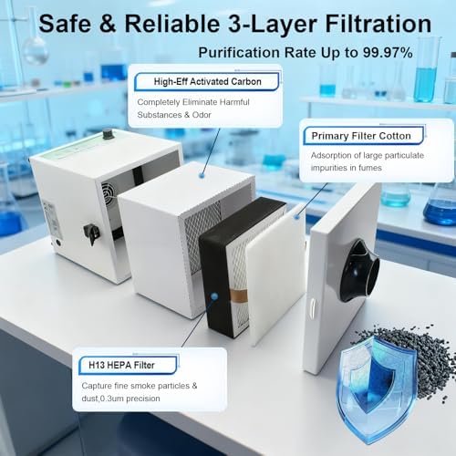 Solder Fume Extractor 70W - 155m³/h 3-layer filter Powerful & High-Efficiency Smoke Extractor with Adjustable Fume Hose for Welding, Soldering, Laboratory Use - M131