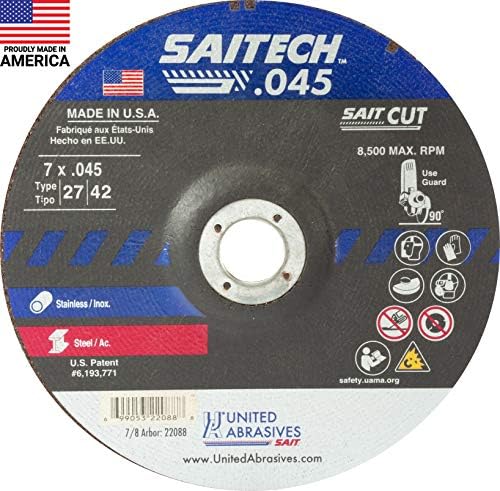 United Abrasives-SAIT 22088 Saitech™ High Performance Cut-Off Wheels (Type 27/Type 42 Depressed Center) 7" x .045" x 7/8", 50-Pack