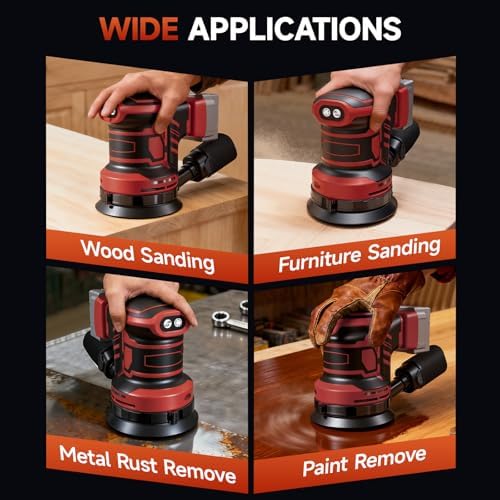 Cordless Sander Compatible with Milwaukee 18V Battery, Random Orbit Sanders 5 Inch Brushless with 6 Variable Speed 9700-19000RPM, 20PCS Sanding Discs & Dust Collector(No Battery)