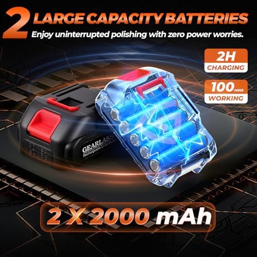Car Buffer Polisher, 8 Variable Speed Car Polisher 2800-6000RPM Cordless Car Polishing Machine with 2x 21V 2000mAh Batteries and 17 Piece Polishing Kit for Car Detailing Scratch Removing