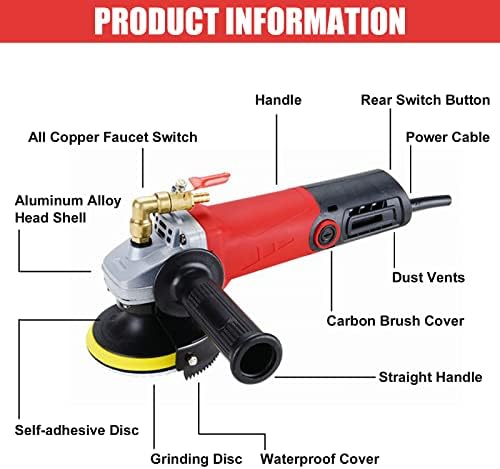 Wet Polisher with 4'' Diamond Polishing Pad Tools Kit, Variable Speeds, 860W/110V Wet Buffer, Low-noise Buffing Machine for Concrete / Stone Countertop, Floor Surface, Marble, Ceramic Tile