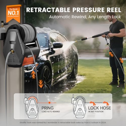 Giraffe Tools Grandfalls Pressure Washer Pro with 100FT Hoses, Dark Silver