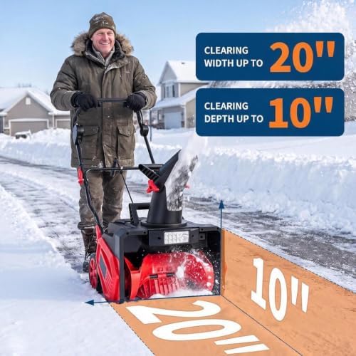40V Cordless Snow Blower, 20-Inch, 2x4.0Ah Battery & Charger, LED
