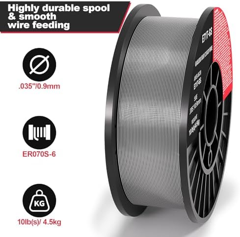 0.035 Flux core Welding Wire, 2 Spools E71T-GS Low Splatter gasless Carbon Steel Mig Welding Wire Compatible (0.035-inch 10LB 2pk)